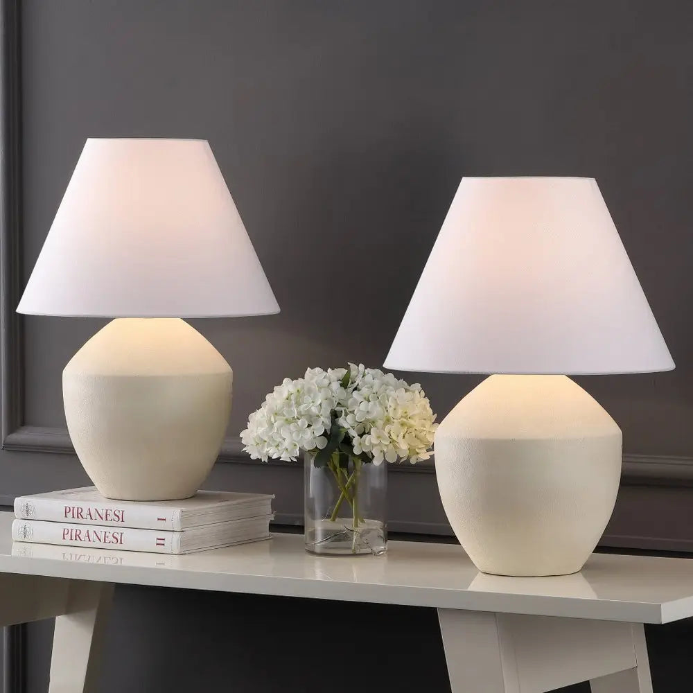 Set of Two 21" Clear Novelty Table Lamps LED With Empire Shades HomeRoots