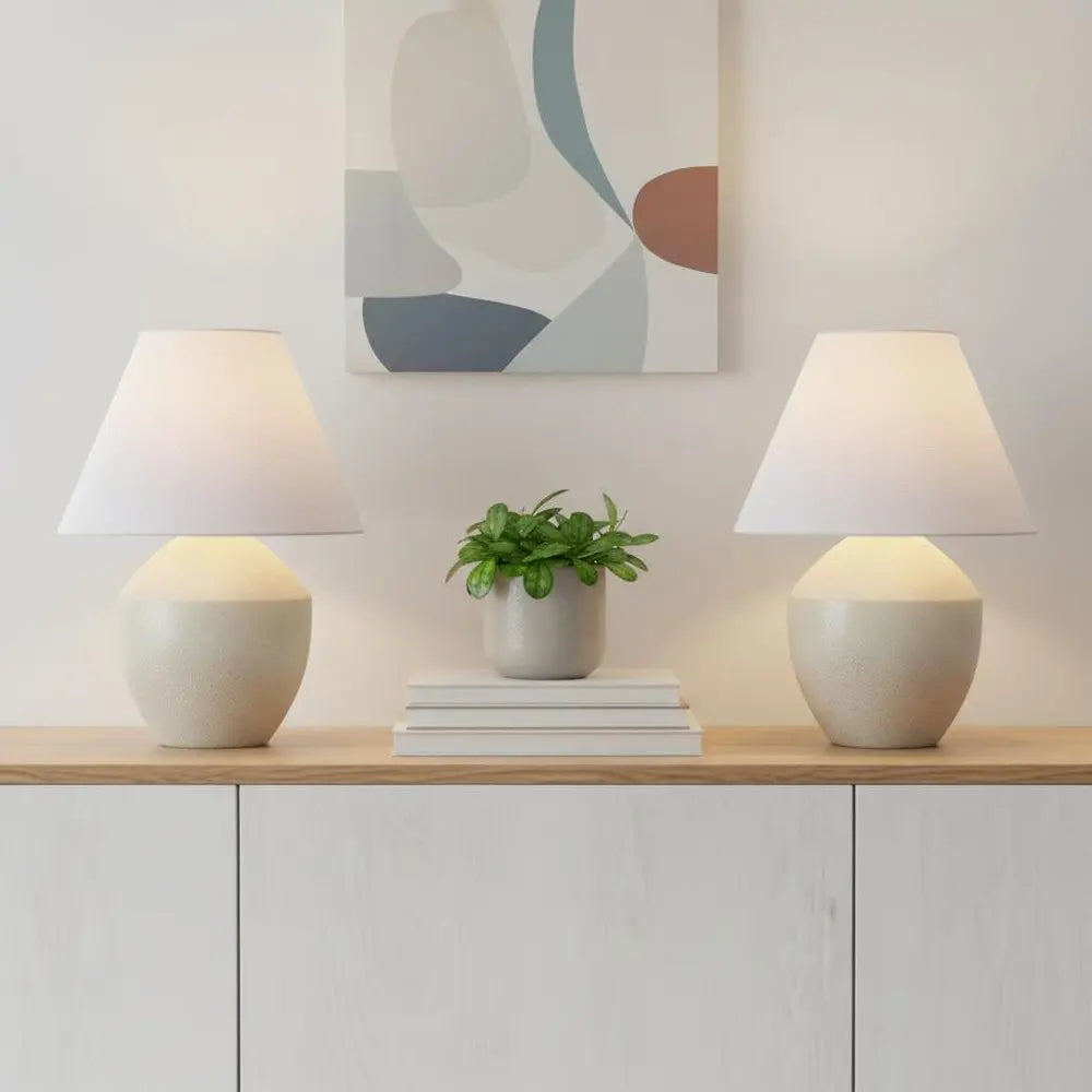 Set of Two 21" Clear Novelty Table Lamps LED With Empire Shades HomeRoots