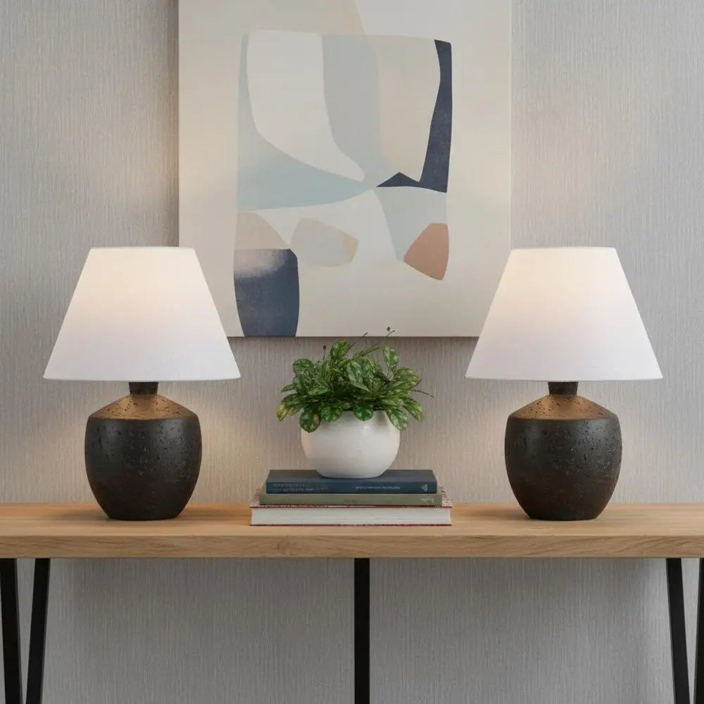 Set of Two 18" Clear Novelty Table Lamps LED With Empire Shades HomeRoots