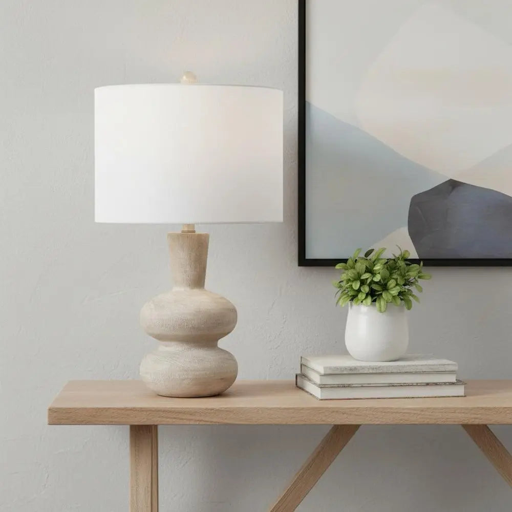 24" Clear Gourd Table Lamp LED With Drum Shade HomeRoots