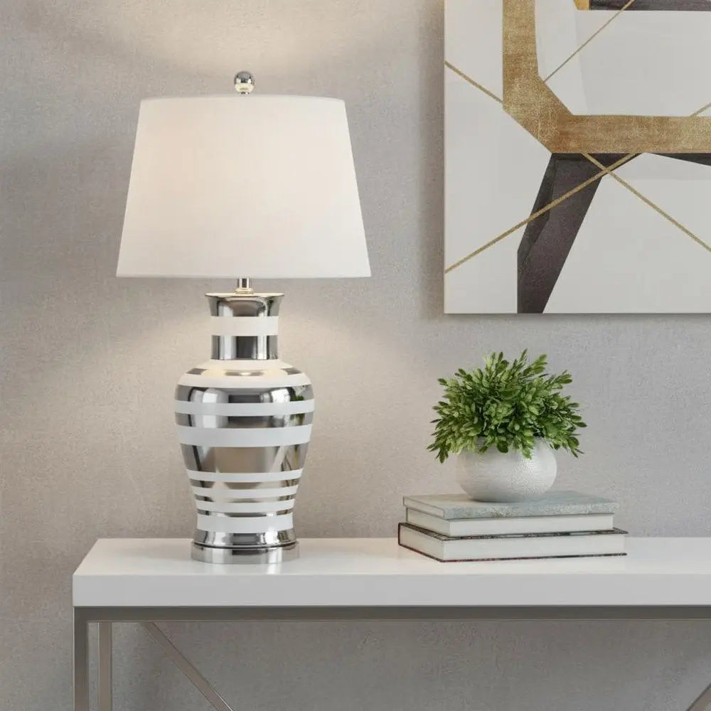 29" Silver Novelty Table Lamp LED With Empire Shade HomeRoots