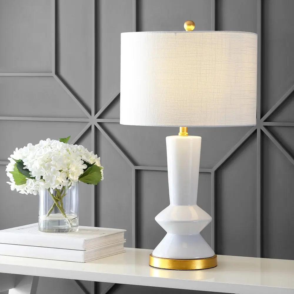 27" Gold Geometric Table Lamp LED With Drum Shade HomeRoots