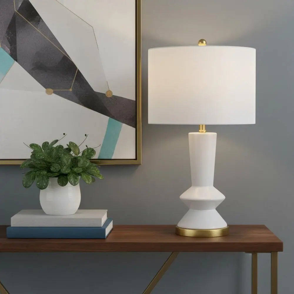 27" Gold Geometric Table Lamp LED With Drum Shade HomeRoots