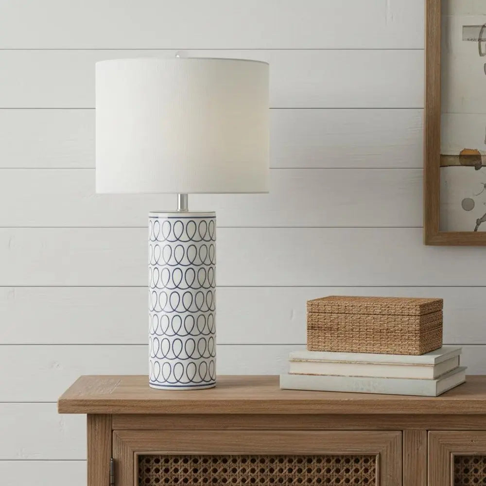 29" White Table Lamp LED With Drum Shade HomeRoots