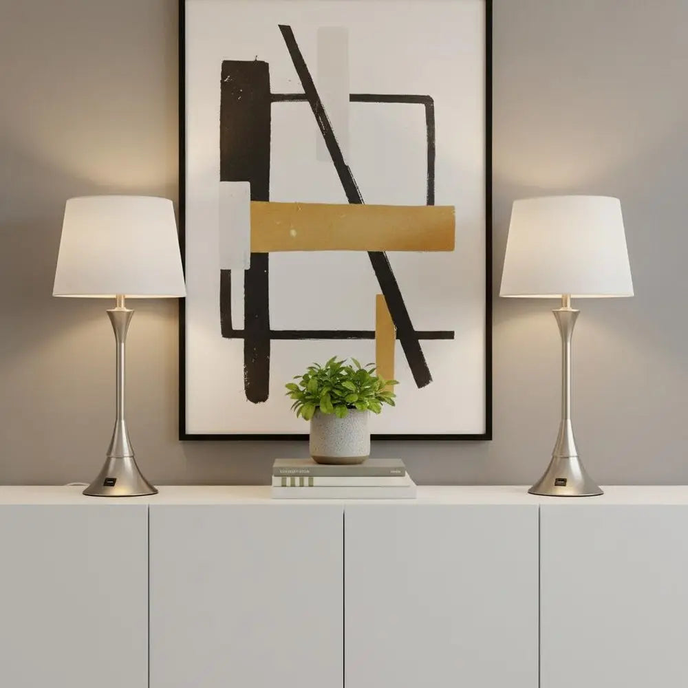 Set of Two 23" Clear Novelty Table Lamps LED With Empire Shades HomeRoots