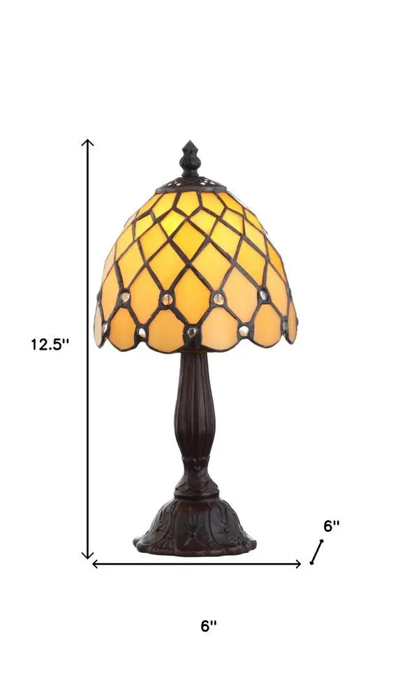 13" Bronze Novelty Tiffany Lamp LED With Bell Shade HomeRoots
