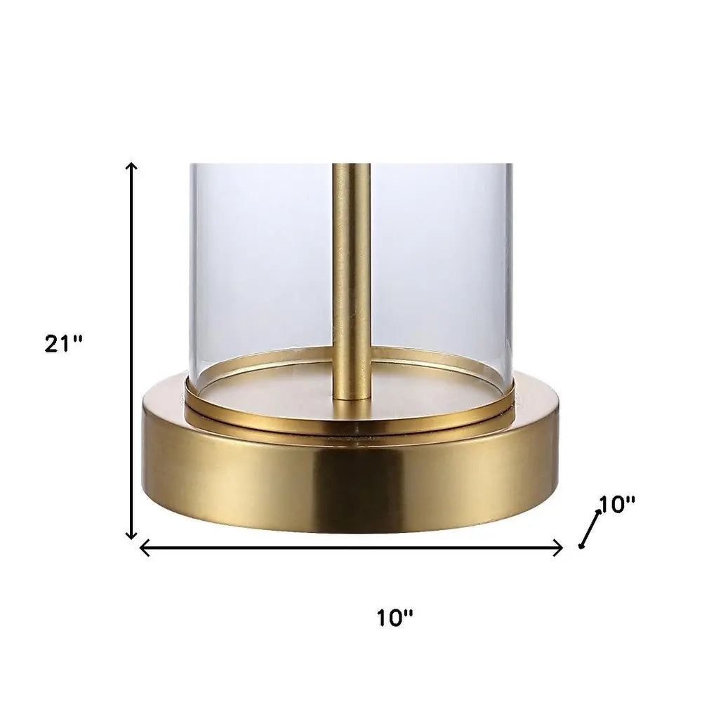 Set of Two 21" Gold USB Table Lamps LED With Drum Shades HomeRoots