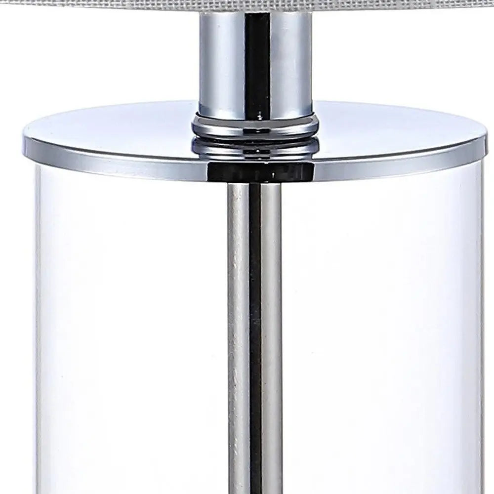 Set of Two 21" Silver USB Table Lamps LED With Drum Shades HomeRoots