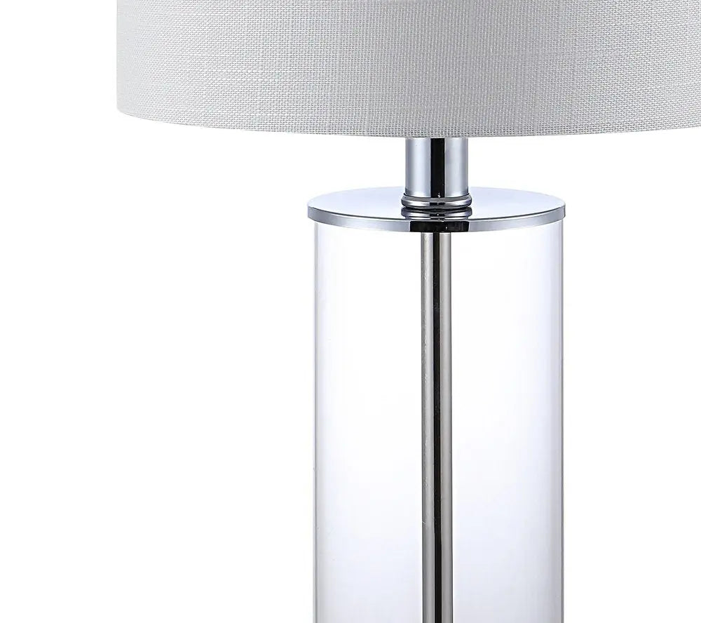Set of Two 21" Silver USB Table Lamps LED With Drum Shades HomeRoots