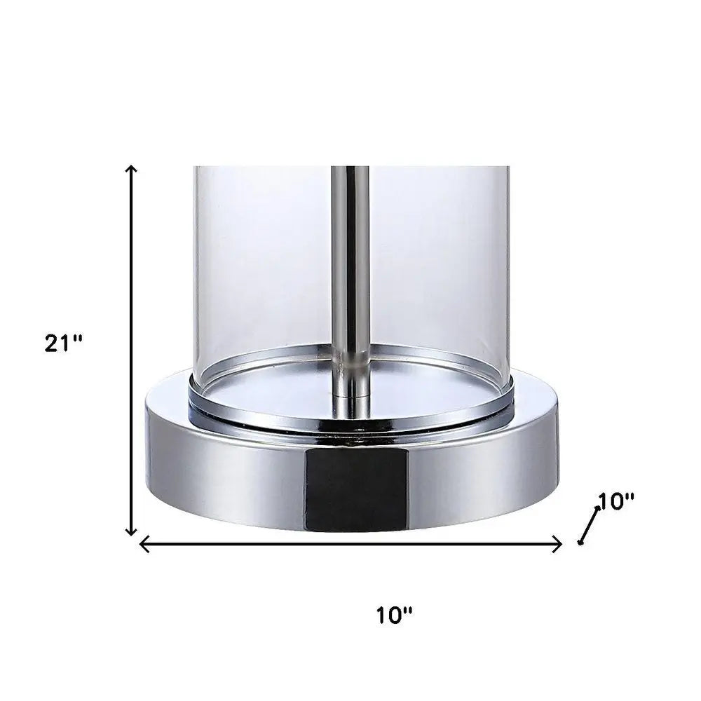 Set of Two 21" Silver USB Table Lamps LED With Drum Shades HomeRoots