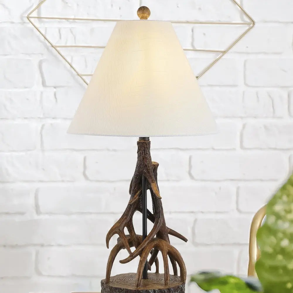26" Dark Brown Antlers Table Lamp LED With Empire Shade HomeRoots