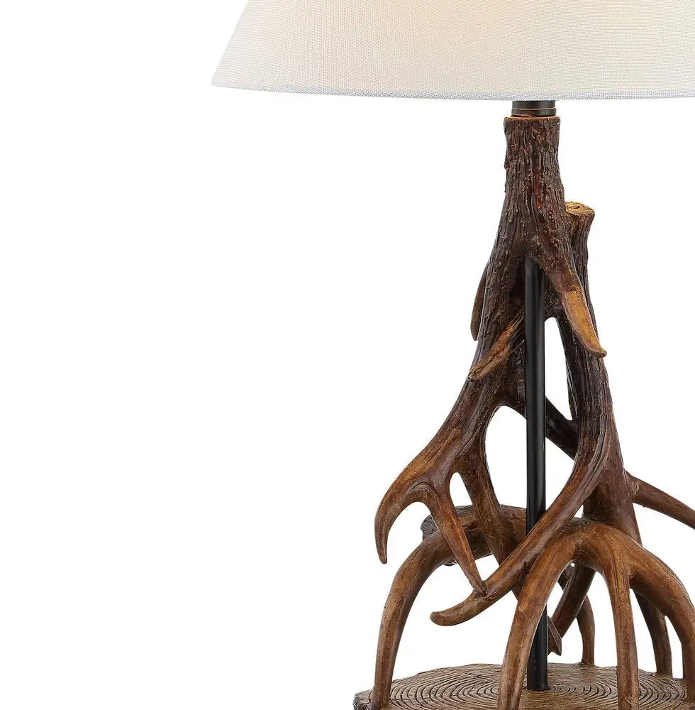 26" Dark Brown Antlers Table Lamp LED With Empire Shade HomeRoots