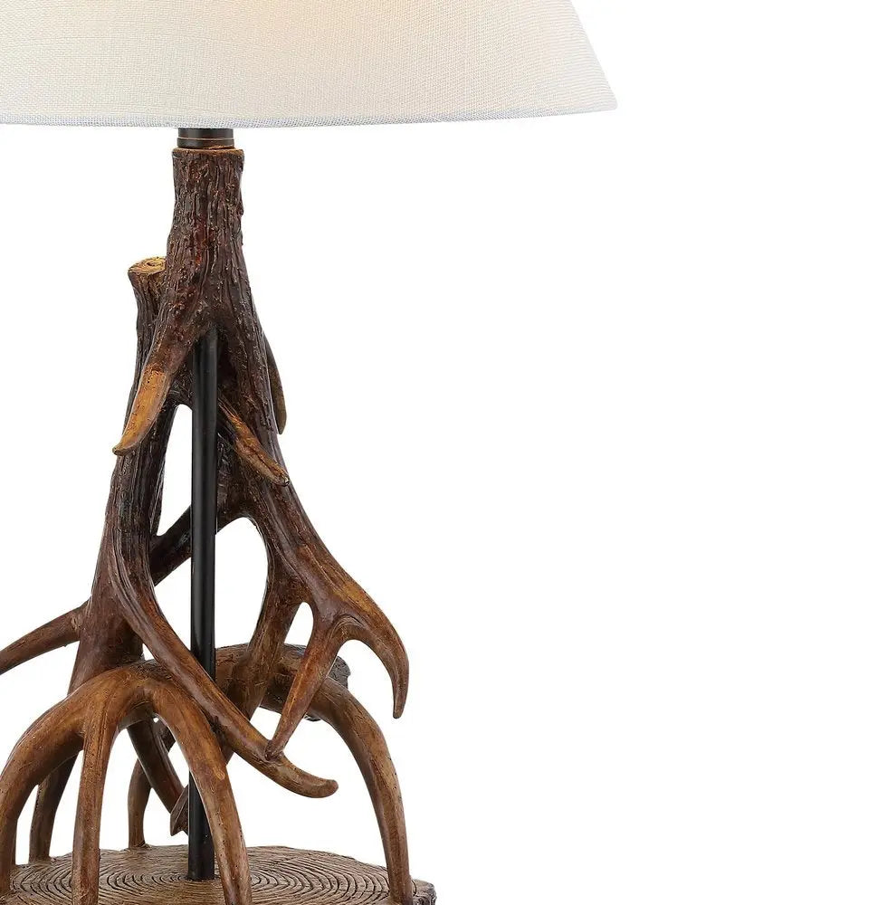 26" Dark Brown Antlers Table Lamp LED With Empire Shade HomeRoots