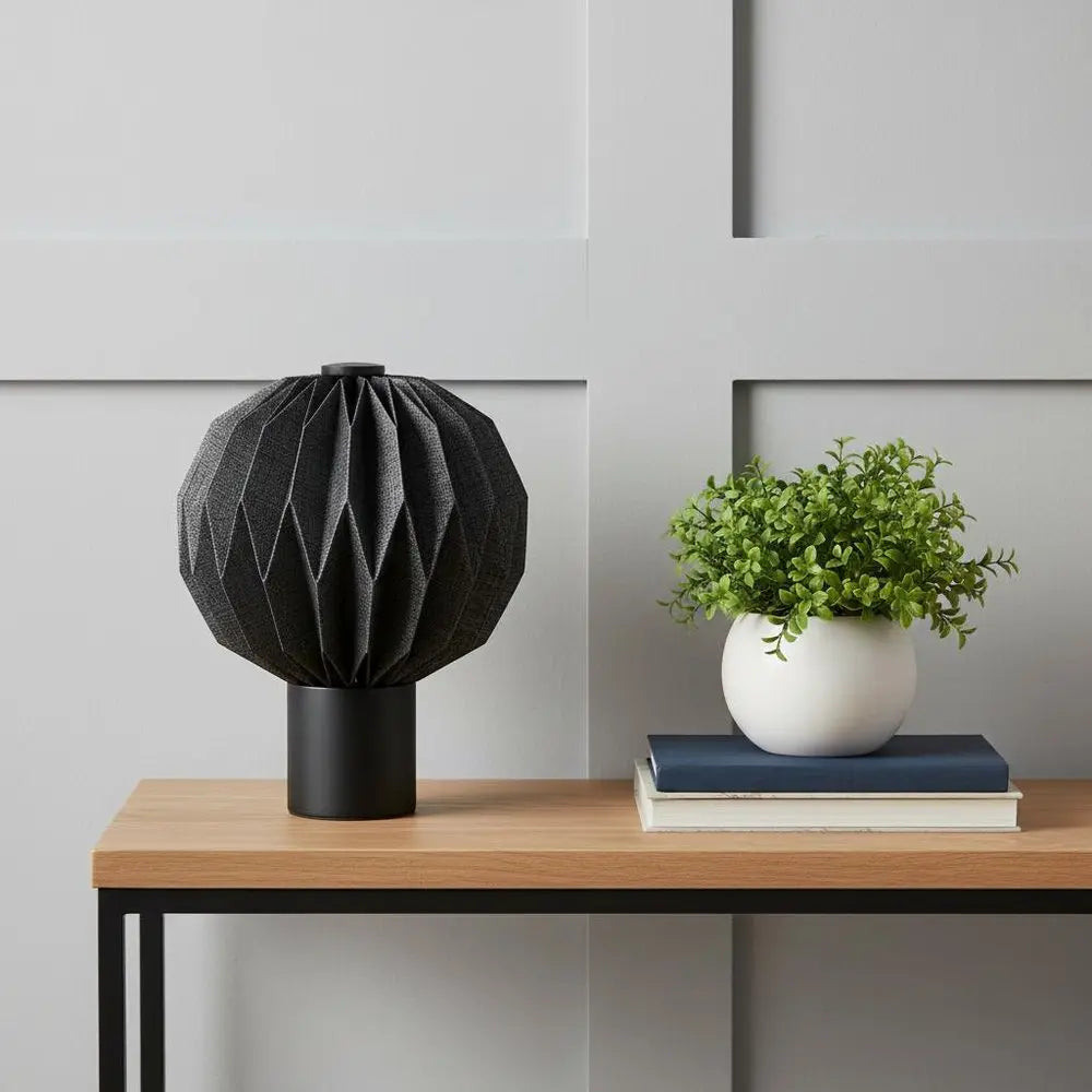 11" Black Geometric Table Lamp LED With Globe Shade HomeRoots