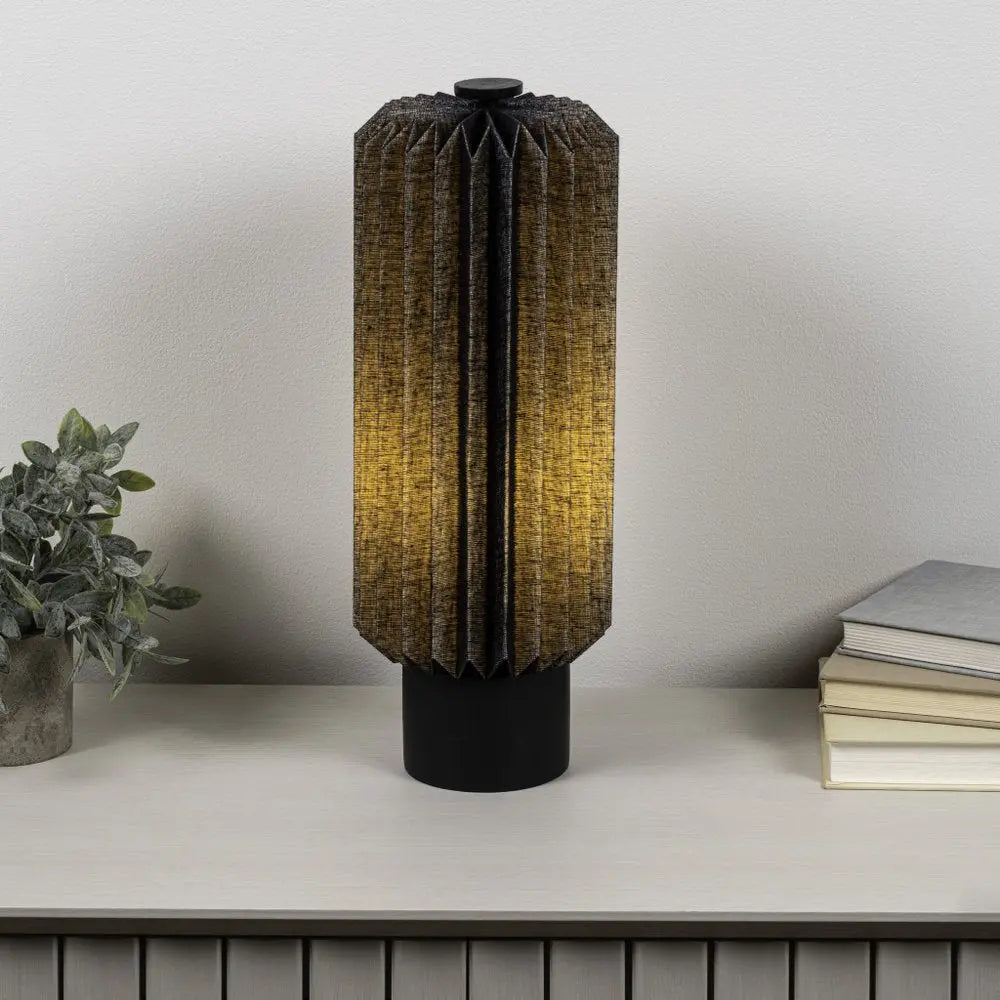 16" Black Geometric Table Lamp LED With Cylinder Shade HomeRoots