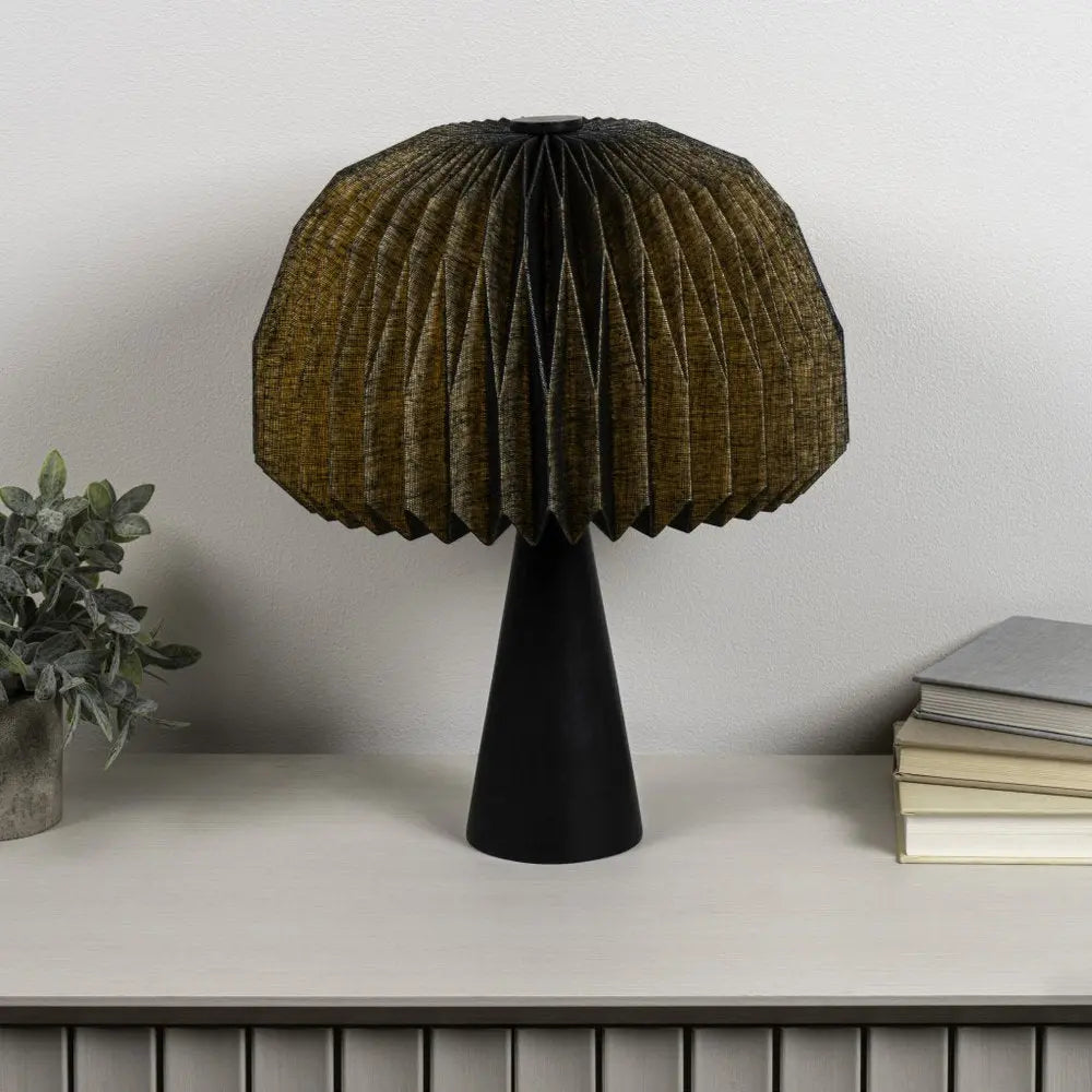 16" Black Geometric Table Lamp LED With Dome Shade HomeRoots
