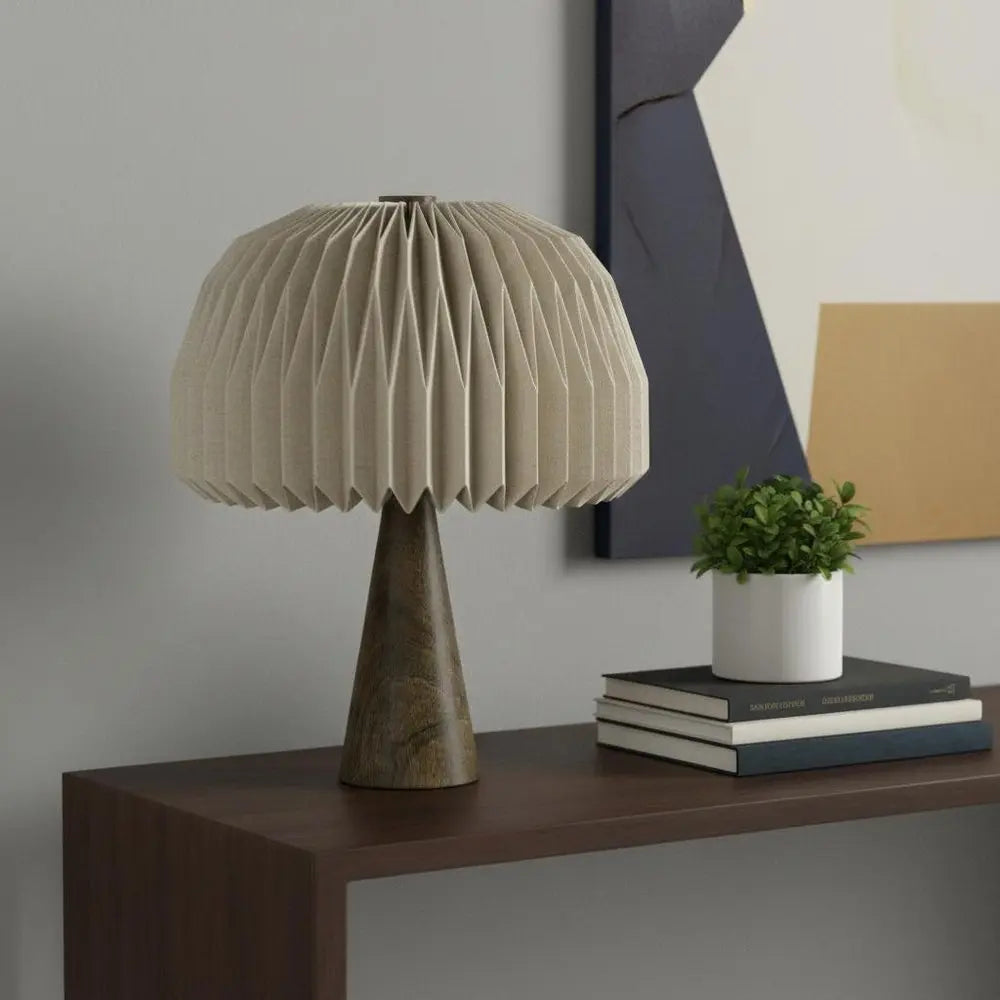16" Natural Geometric Table Lamp LED With Dome Shade HomeRoots