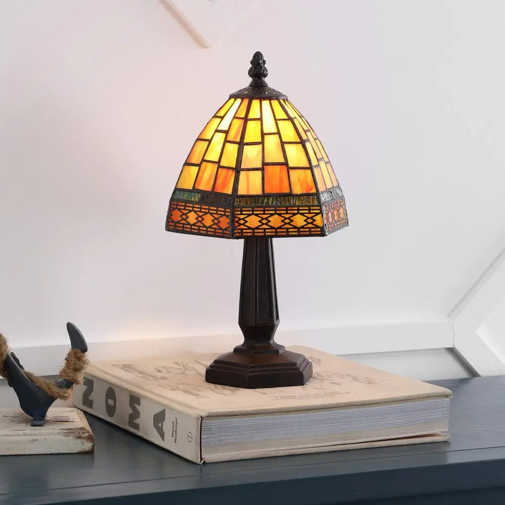 12" Brown Novelty Tiffany Lamp LED With Bell Shade HomeRoots