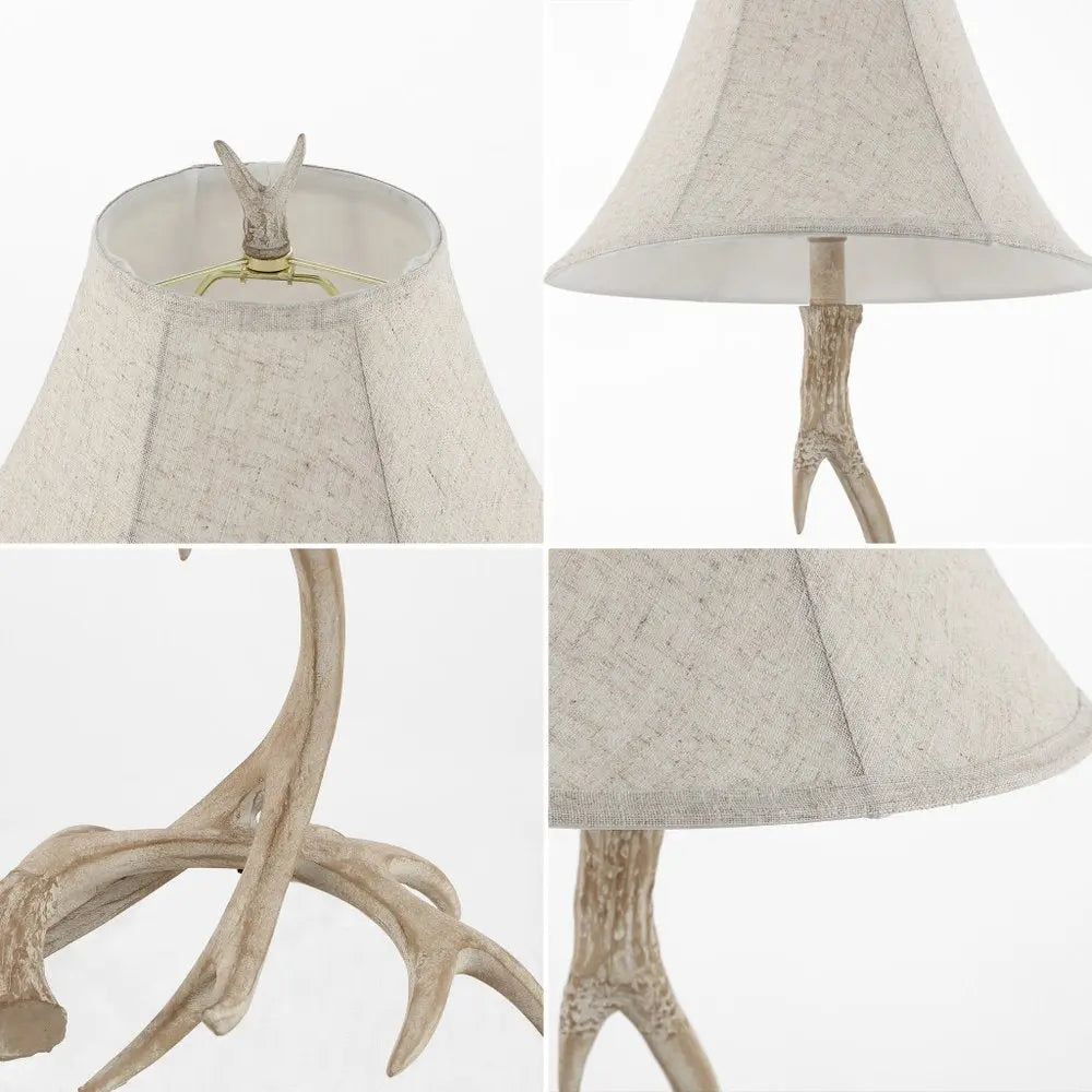28" Beige Antlers Table Lamp LED With Bell Shade HomeRoots