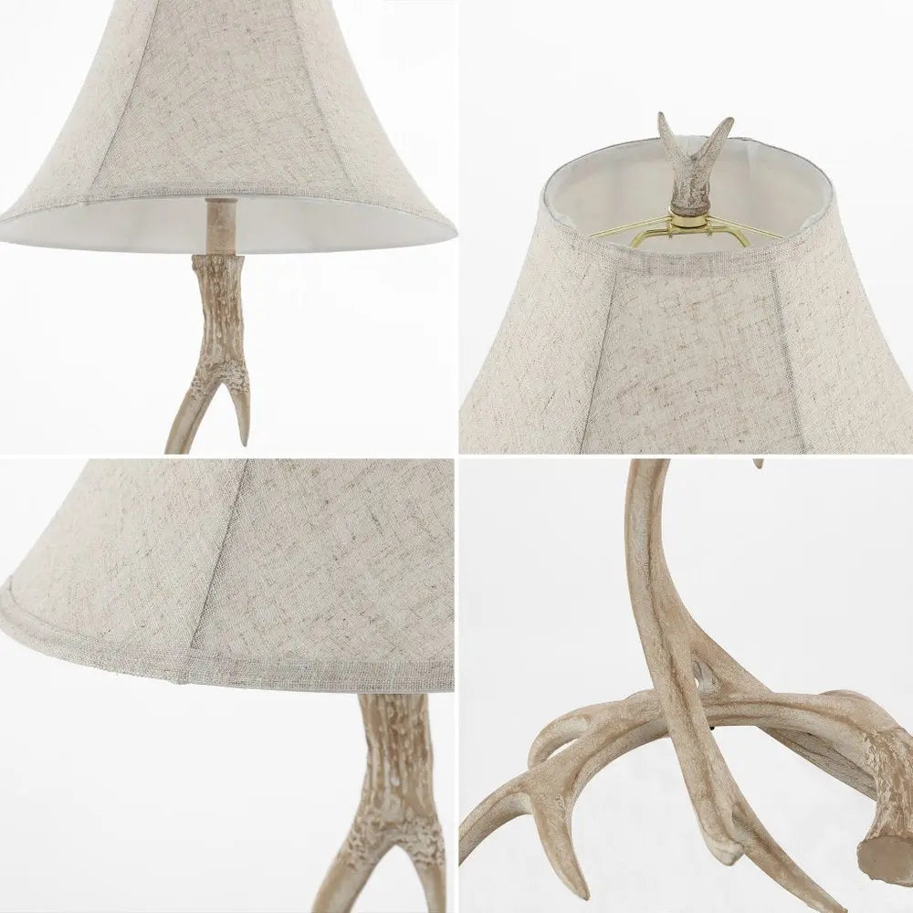28" Beige Antlers Table Lamp LED With Bell Shade HomeRoots