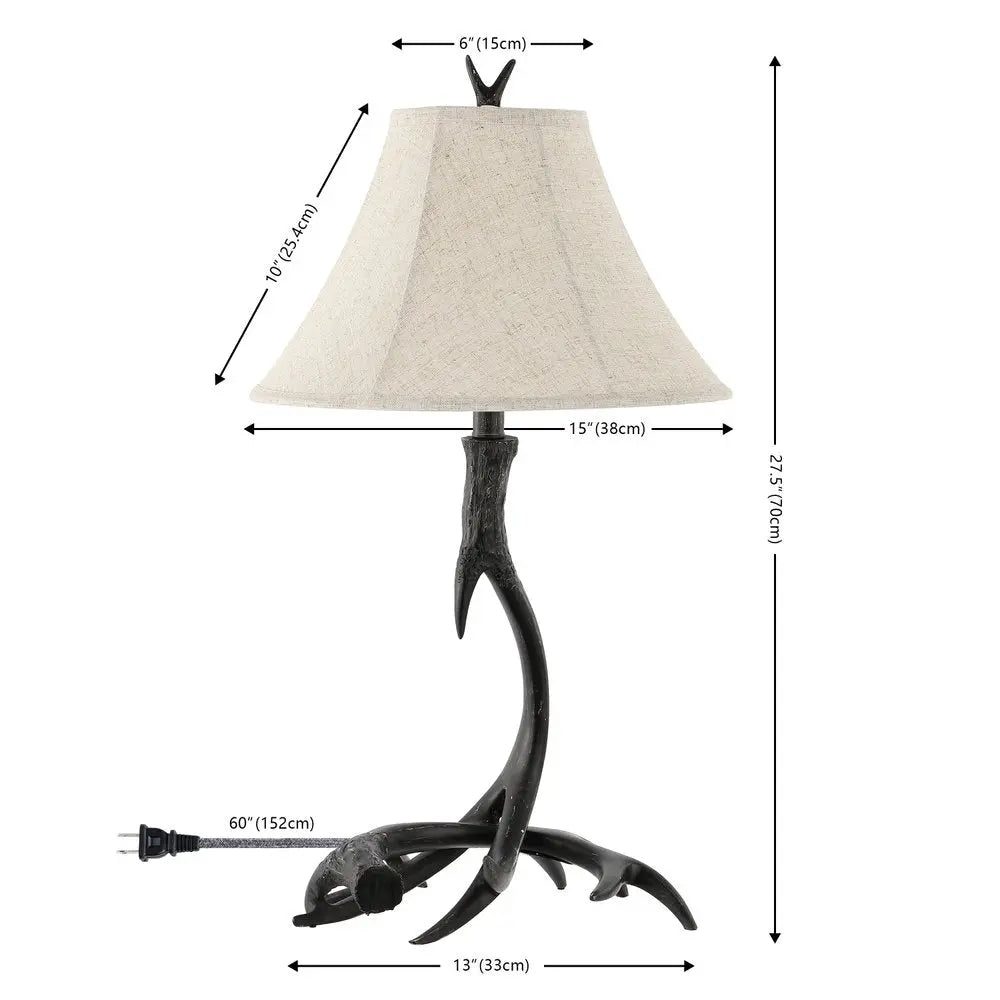28" Black Antlers Table Lamp LED With Bell Shade HomeRoots