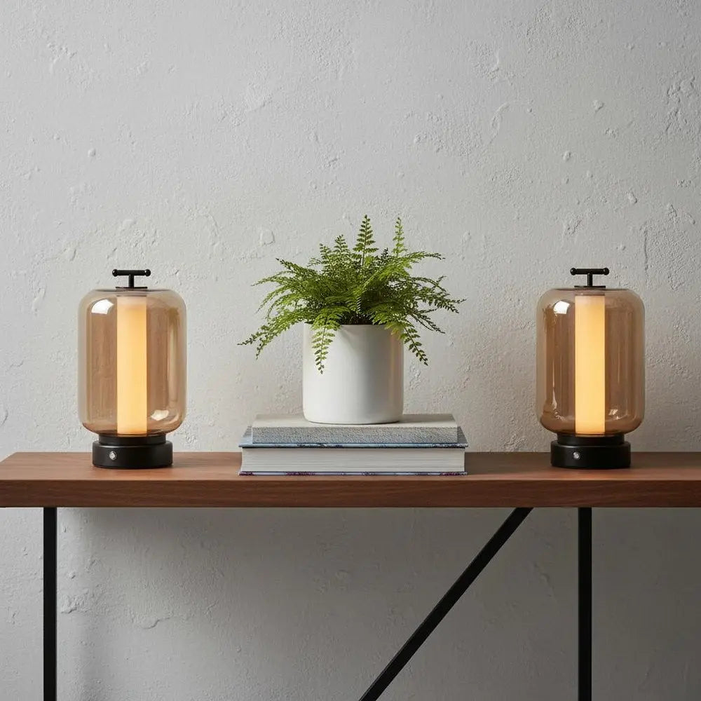 Set of Two 11" Black Lantern USB Table Lamps LED HomeRoots