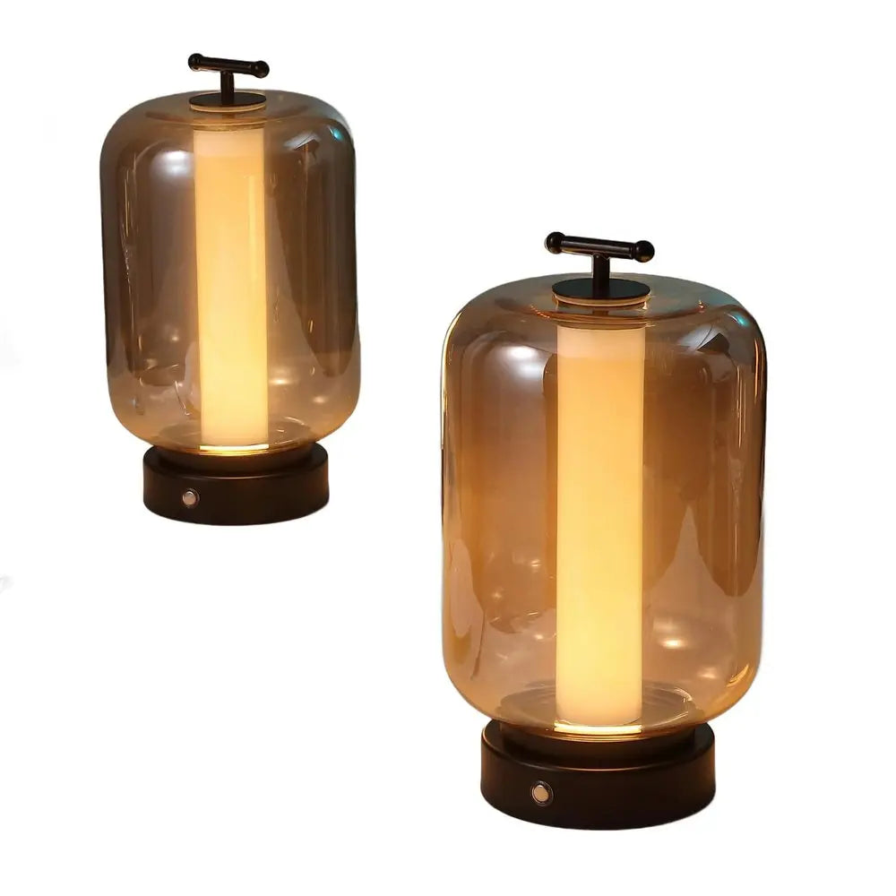 Set of Two 11" Black Lantern USB Table Lamps LED HomeRoots