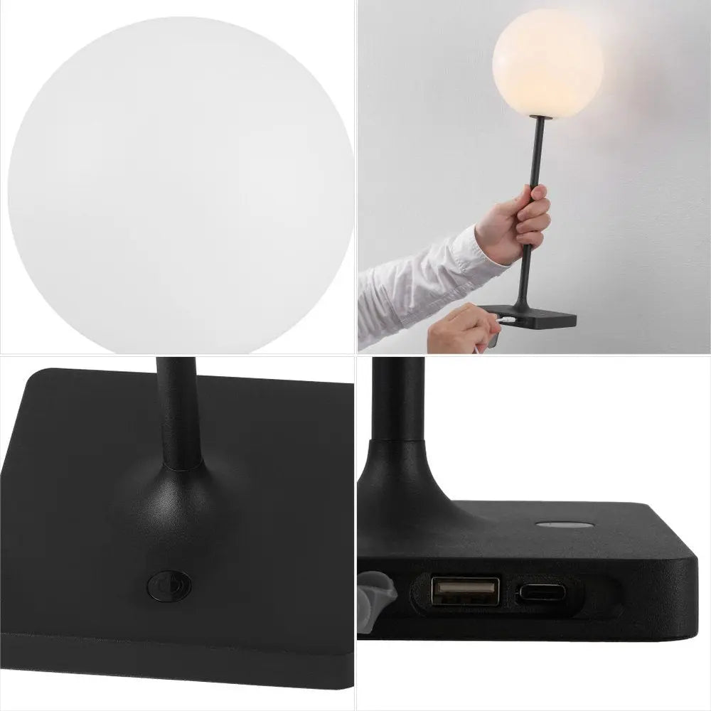 Set of Two 18" Black USB Table Lamps LED HomeRoots