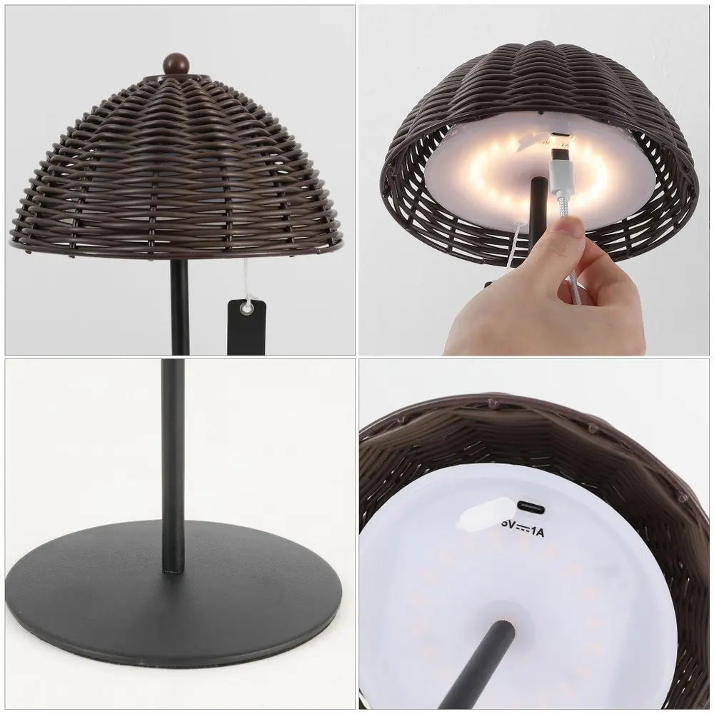 Set of Two 13" Black Novelty USB Table Lamps LED With Globe Shades HomeRoots