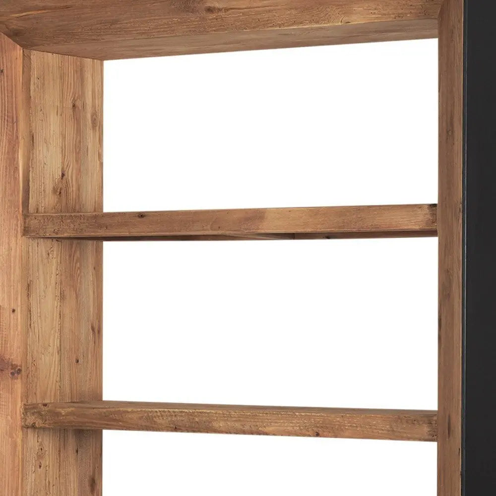 72" Black And Natural Distressed Solid Wood Three Tier Bookcase - NOBLE HOME INTERIORS