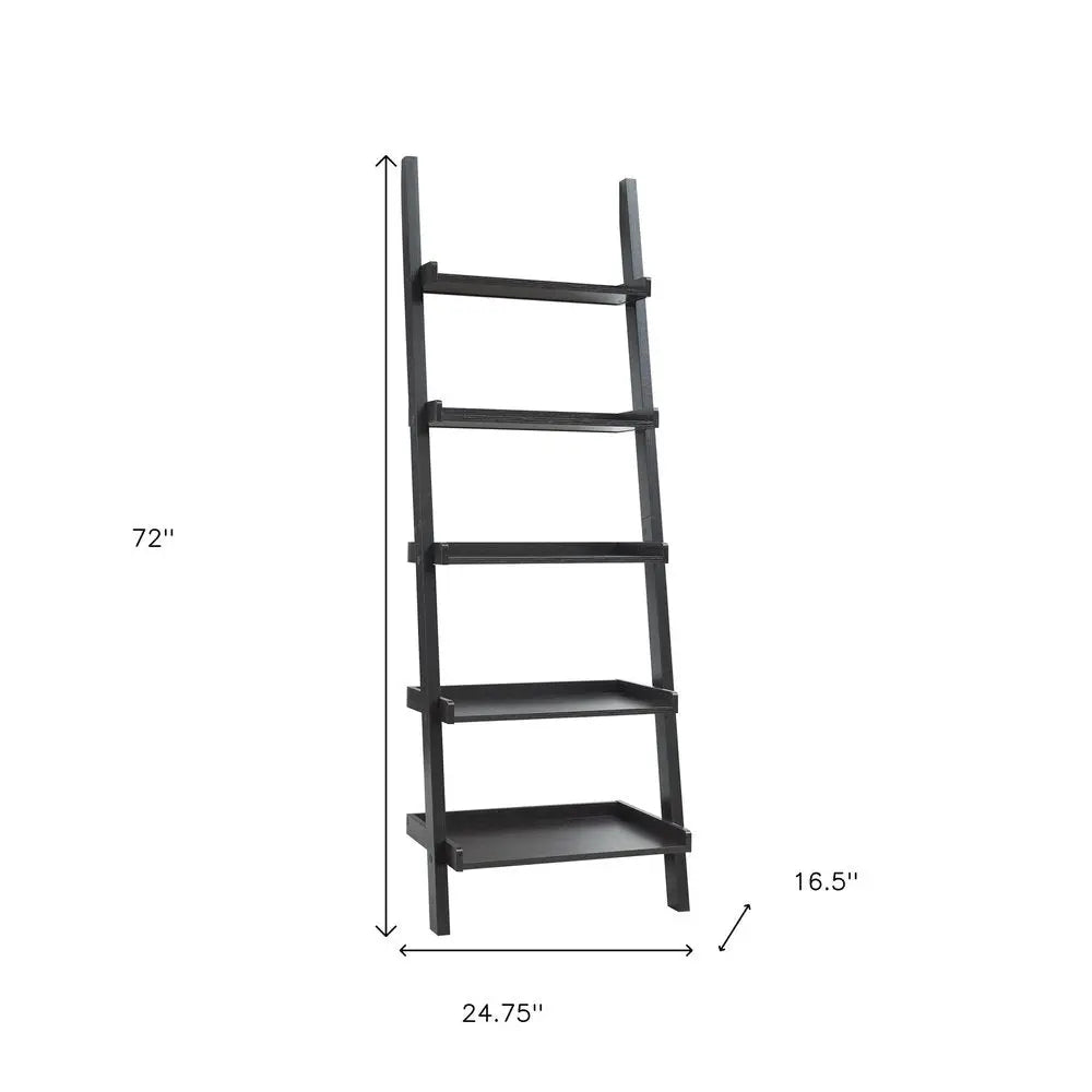 72" Espresso Wood Five Tier Ladder Bookcase - NOBLE HOME INTERIORS