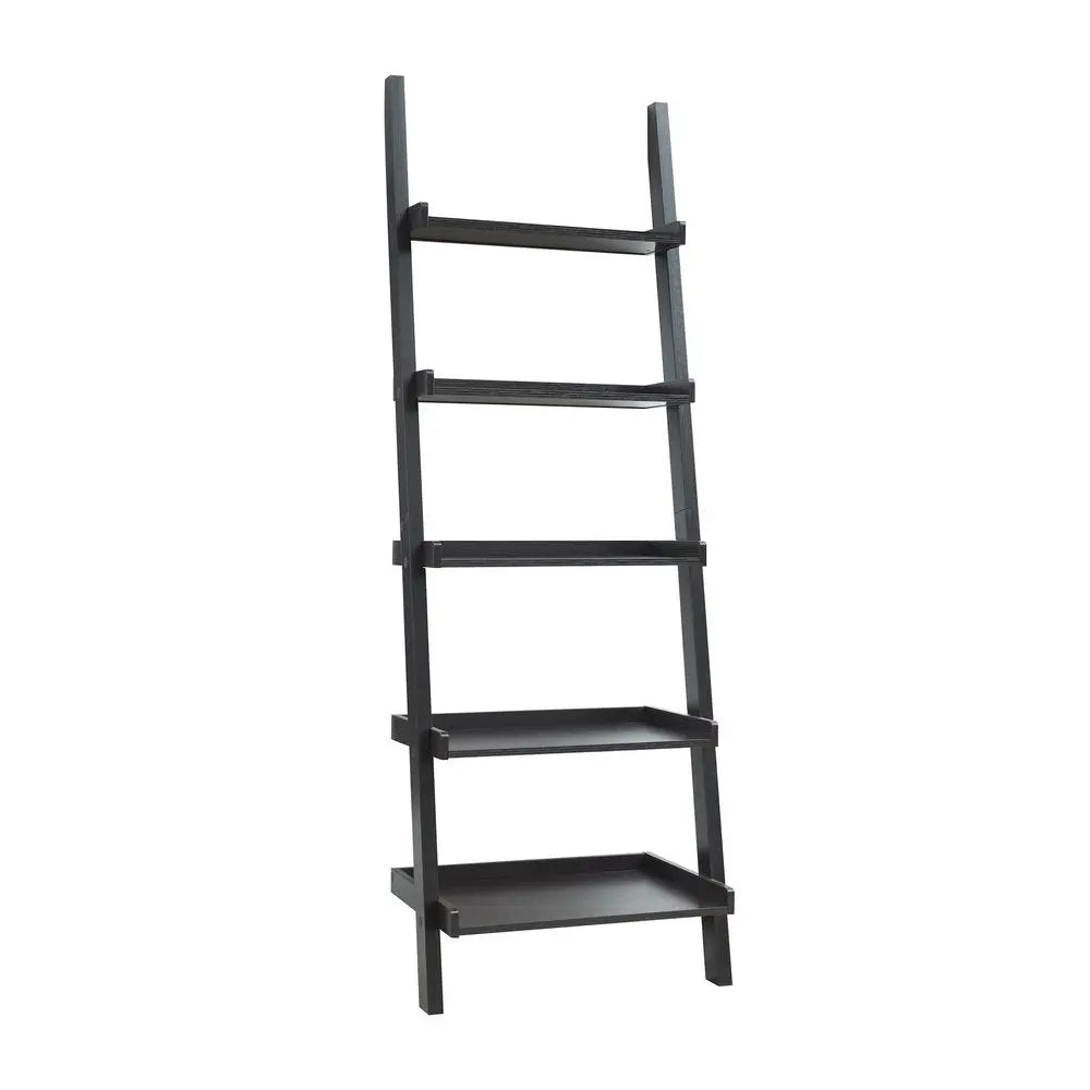72" Espresso Wood Five Tier Ladder Bookcase - NOBLE HOME INTERIORS