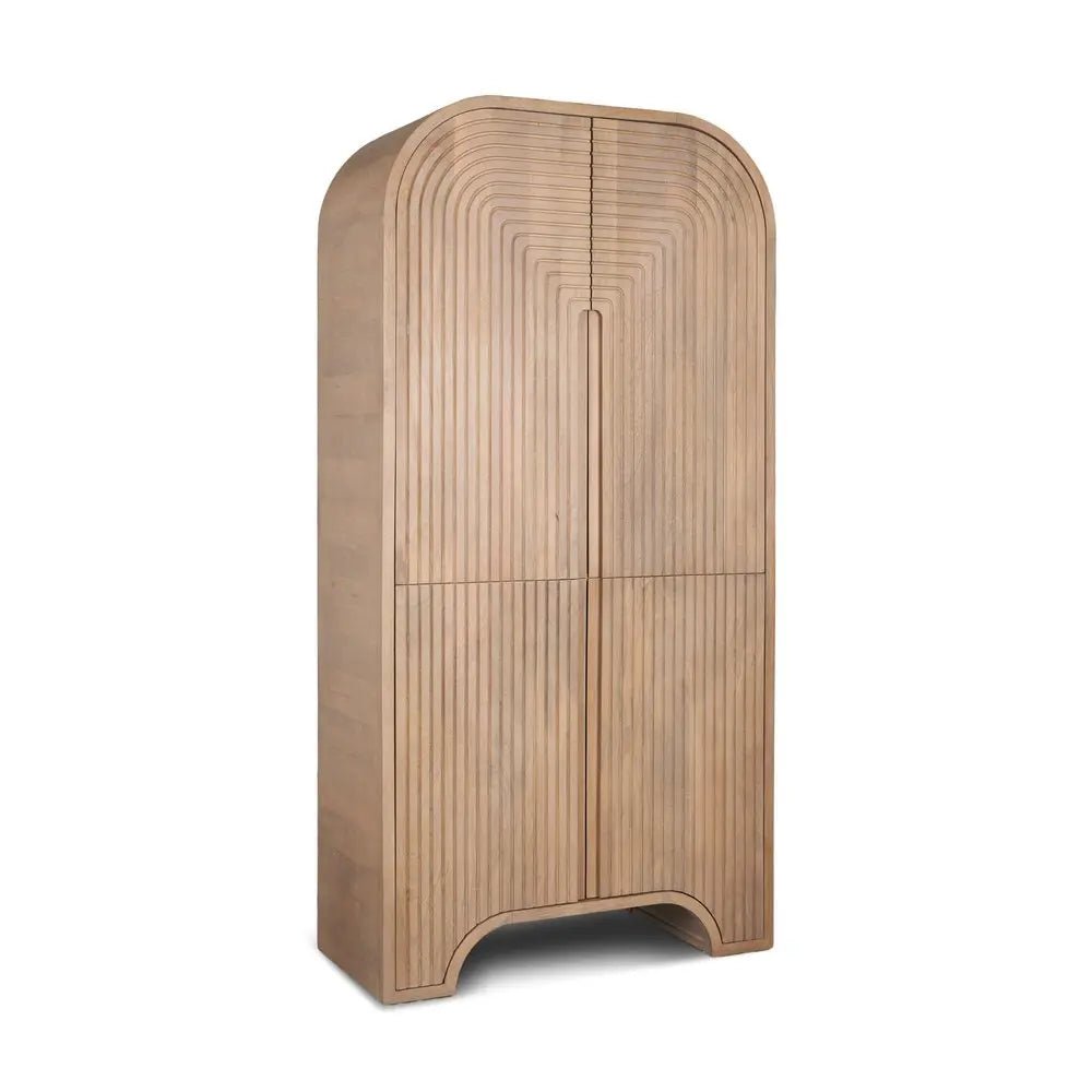 72" Natural Solid Wood Textured Door Arched Cabinet With Four Doors - NOBLE HOME INTERIORS