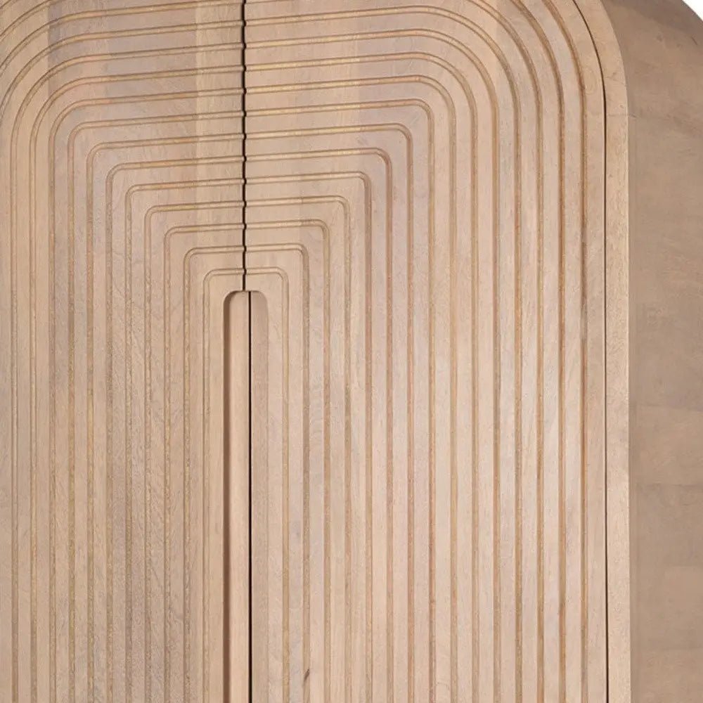 72" Natural Solid Wood Textured Door Arched Cabinet With Four Doors - NOBLE HOME INTERIORS