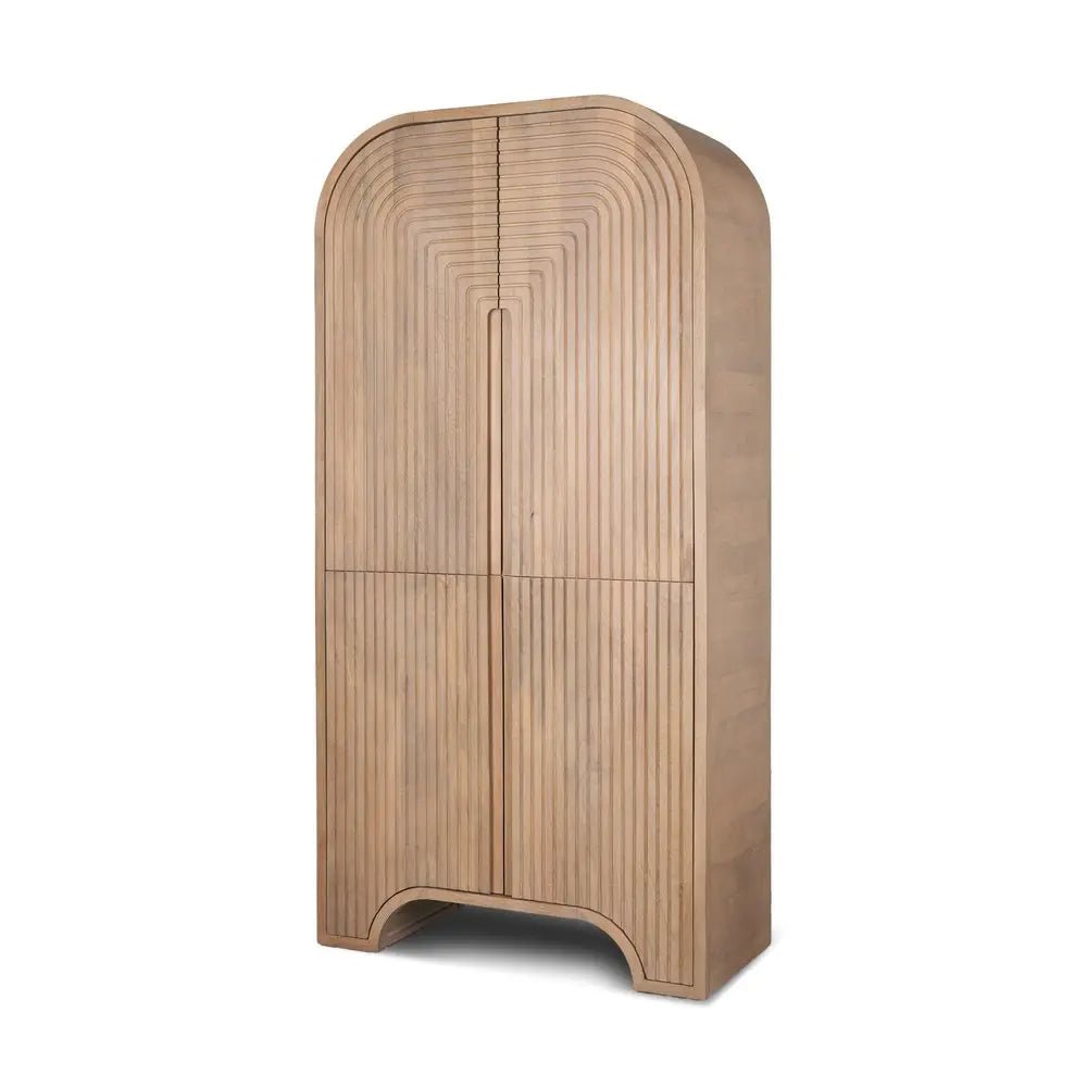 72" Natural Solid Wood Textured Door Arched Cabinet With Four Doors - NOBLE HOME INTERIORS