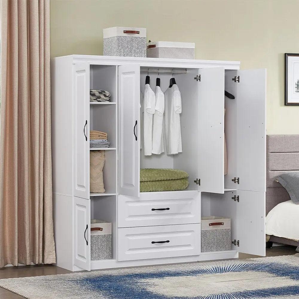72" White Six Door Two Drawer Combo Dresser - NOBLE HOME INTERIORS
