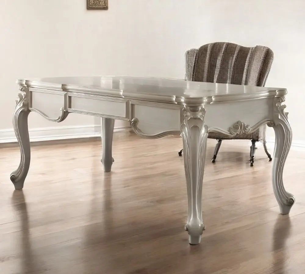 72" White Wood Executive Desk With Three Drawers - NOBLE HOME INTERIORS