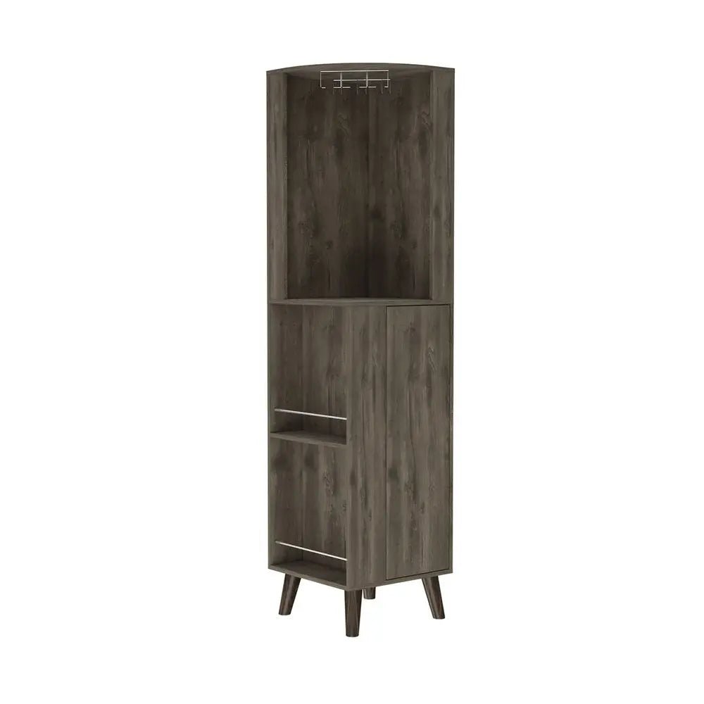 73" Dark Brown Wood Corner Bar Cabinet With One Drawer - NOBLE HOME INTERIORS