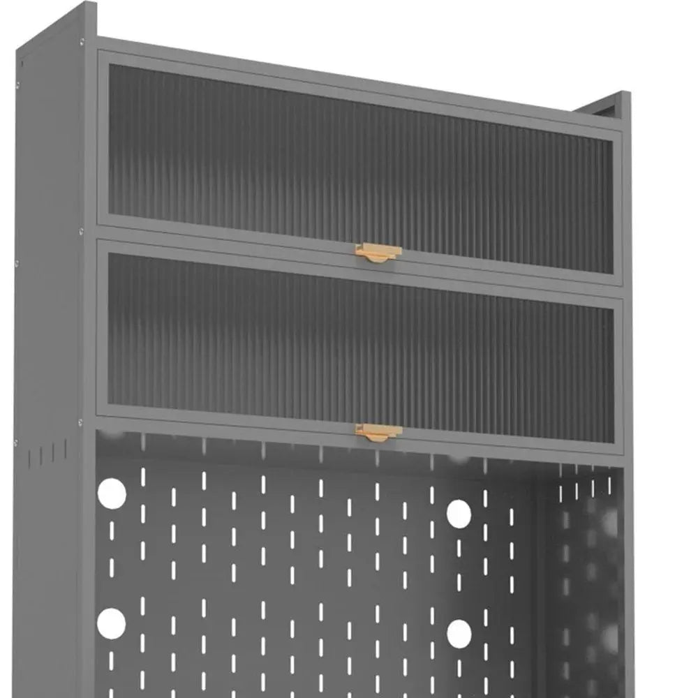 73" Gray Stainless Steel Textured Door Dining Hutch With Two Doors - NOVA HOME FURNITURE