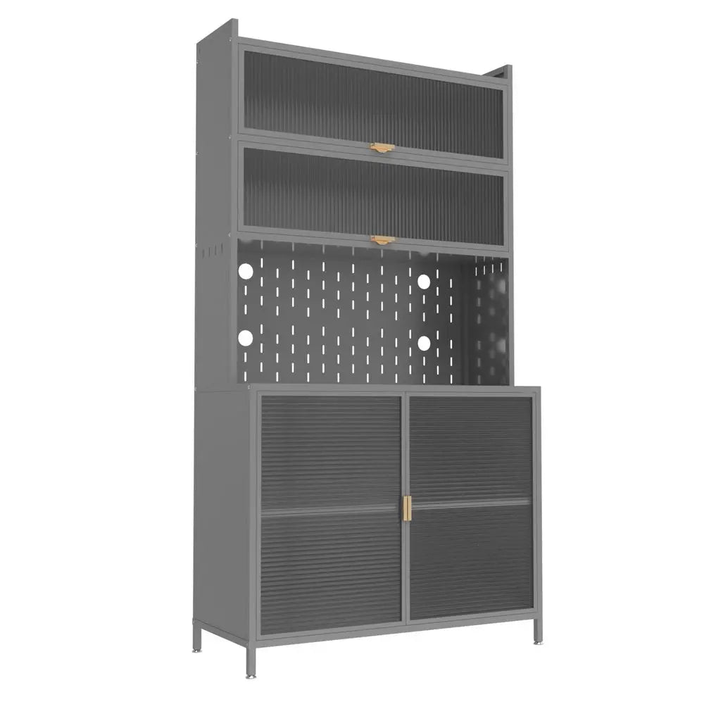 73" Gray Stainless Steel Textured Door Dining Hutch With Two Doors - NOVA HOME FURNITURE