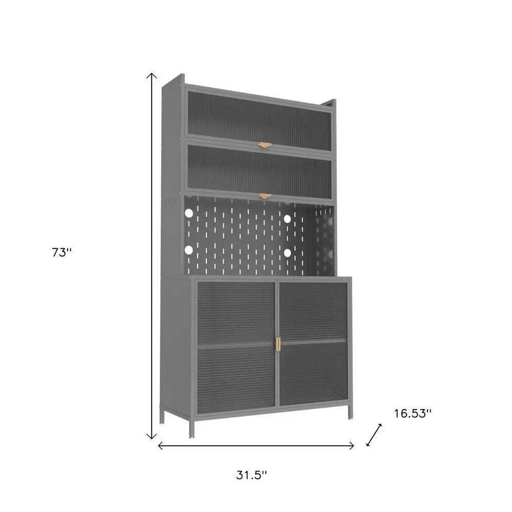 73" Gray Stainless Steel Textured Door Dining Hutch With Two Doors - NOVA HOME FURNITURE