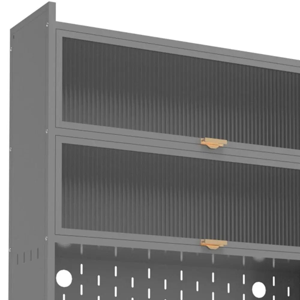 73" Gray Stainless Steel Textured Door Dining Hutch With Two Doors - NOVA HOME FURNITURE