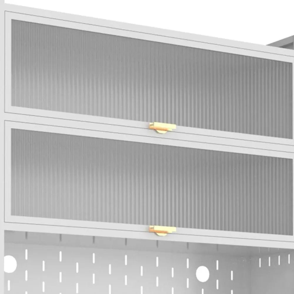 73" White Stainless Steel Textured Door Dining Hutch With Two Doors - NOVA HOME FURNITURE