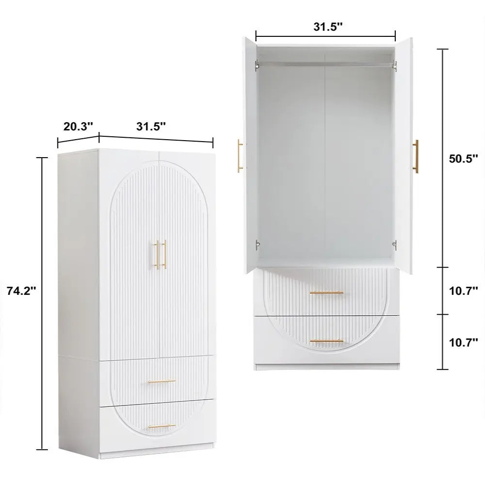 74" White Carved Geometric Two Door Two Drawer Combo Dresser - NOBLE HOME INTERIORS