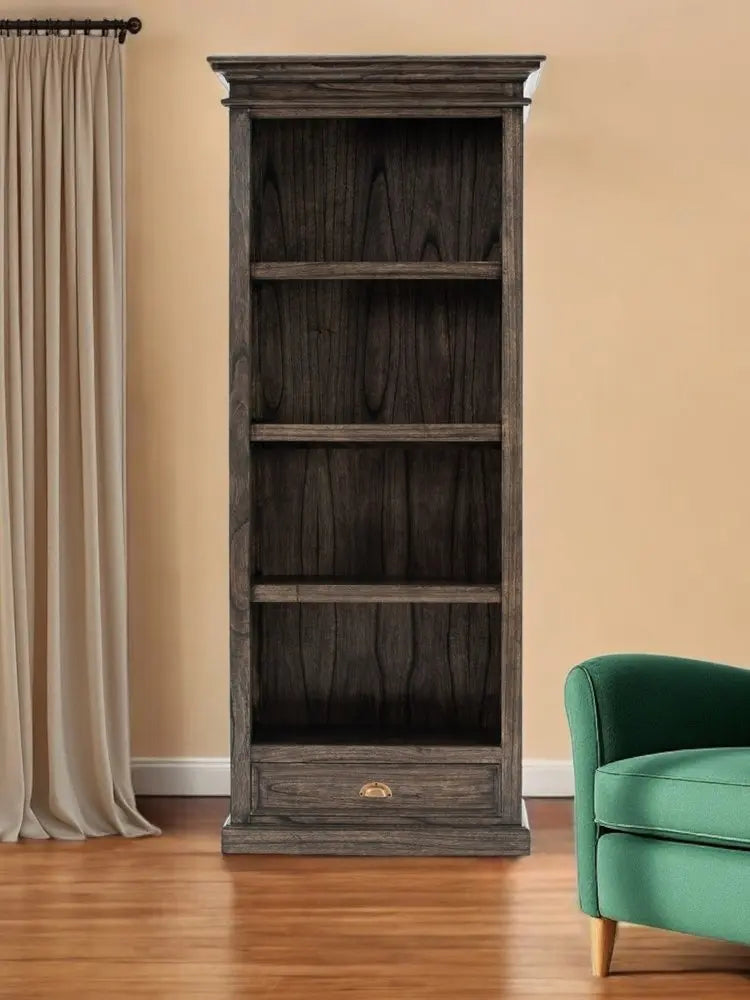 75" Brown and Black Wood Four Tier Bookcase - NOBLE HOME INTERIORS