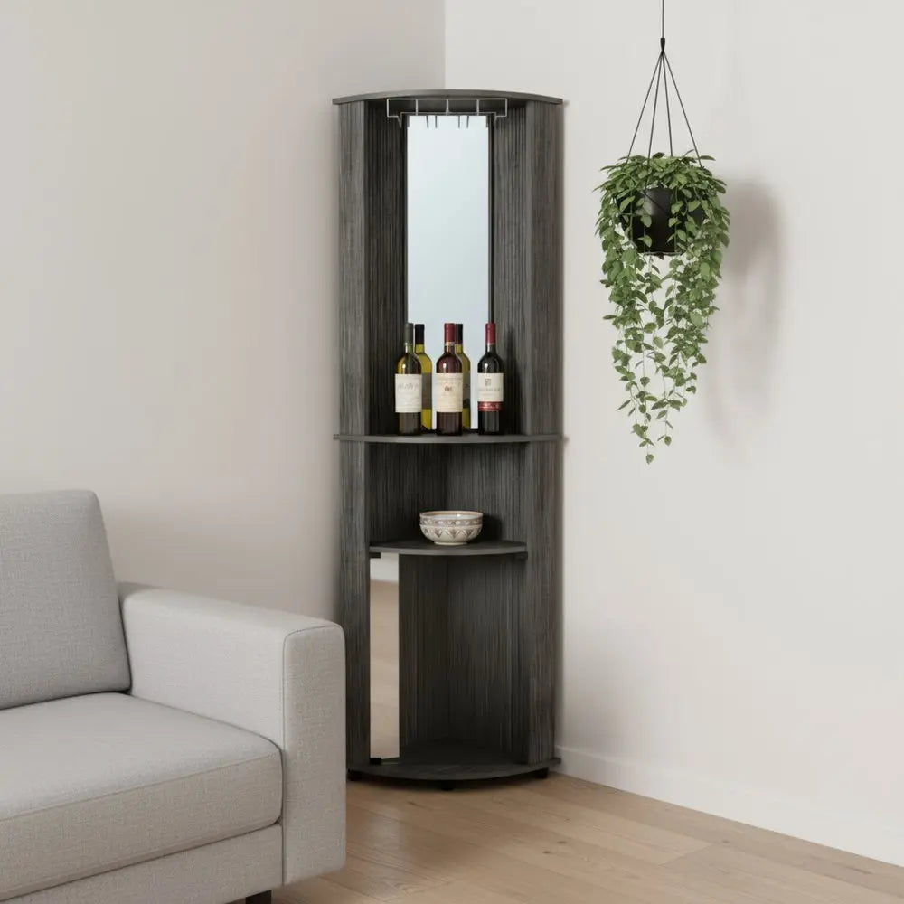 75" Charcoal Wood Ribbed Texture Corner Bar Cabinet With Two Doors - NOVA HOME FURNITURE