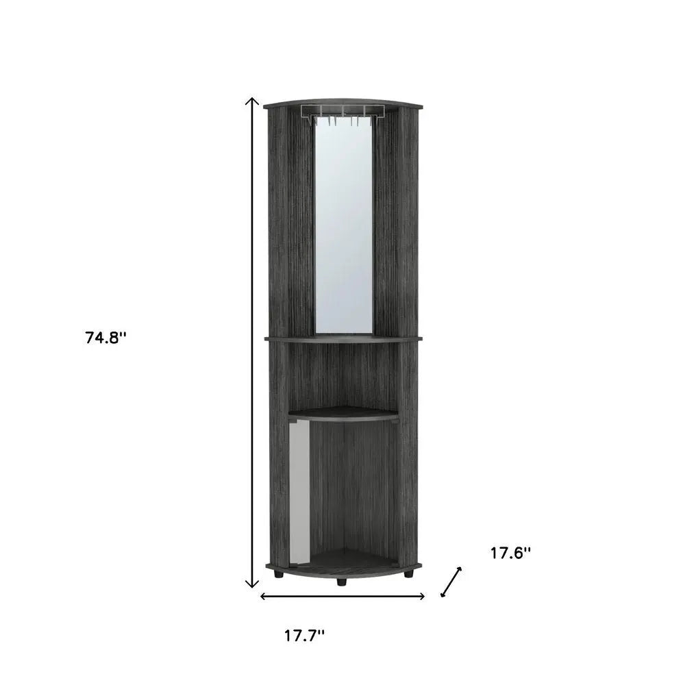 75" Charcoal Wood Ribbed Texture Corner Bar Cabinet With Two Doors - NOVA HOME FURNITURE