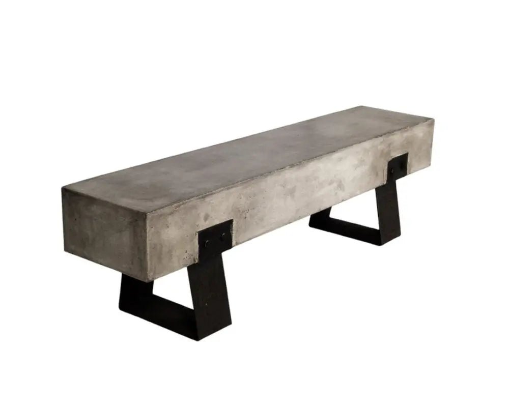 75" Gray and Black Metal and Concrete Indoor Outdoor Bench - NOBLE HOME INTERIORS