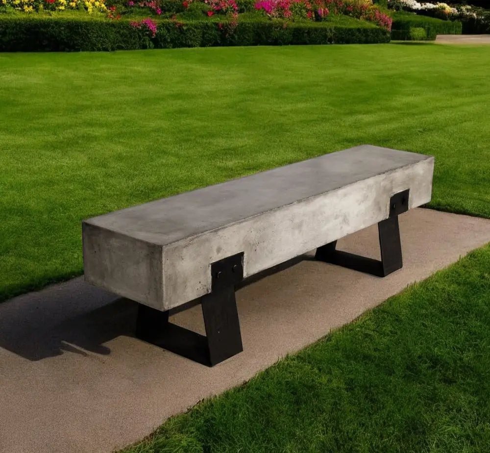 75" Gray and Black Metal and Concrete Indoor Outdoor Bench - NOBLE HOME INTERIORS