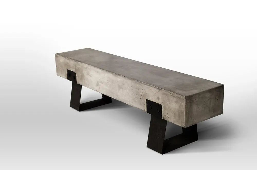 75" Gray and Black Metal and Concrete Indoor Outdoor Bench - NOBLE HOME INTERIORS